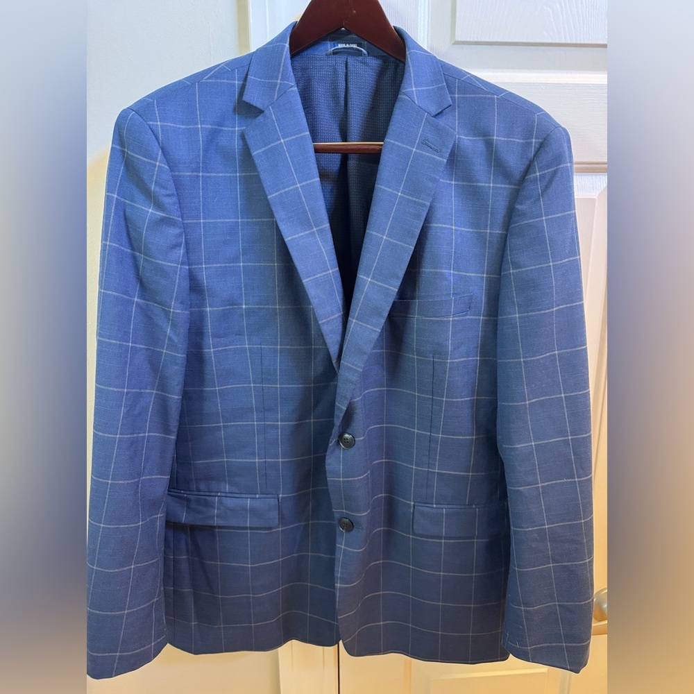 Crown & Ivy Blue Sport Coat with Windowpane Pattern 46 R